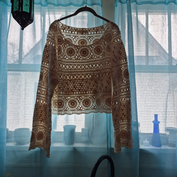 Idyllwood Miranda Lambert Crochet Long Sleeve Top Boho Layer Look Sz XL Western - Picture 2 of 7